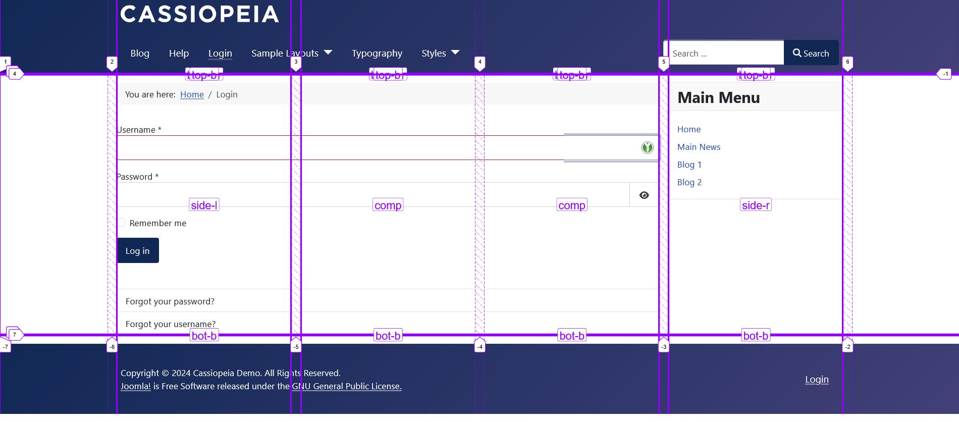 Screenshot von Cassiopeia mit Sidebar